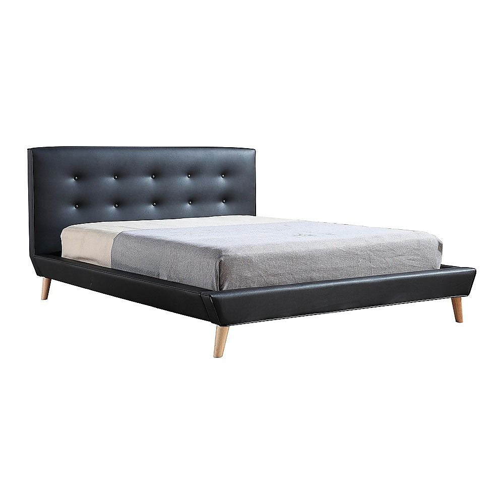 Queen PU Leather Deluxe Bed Frame Black-Furniture > Bedroom-PEROZ Accessories
