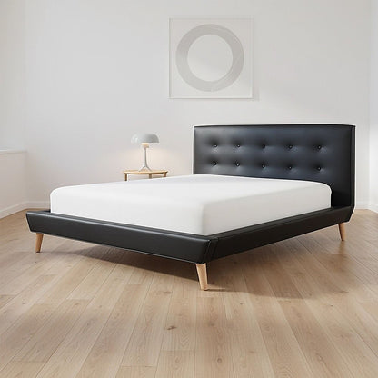 Queen PU Leather Deluxe Bed Frame Black-Furniture > Bedroom-PEROZ Accessories