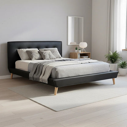 Queen PU Leather Deluxe Bed Frame Black-Furniture > Bedroom-PEROZ Accessories