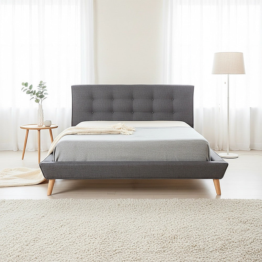 Double Linen Fabric Deluxe Bed Frame Grey-Furniture > Bedroom-PEROZ Accessories