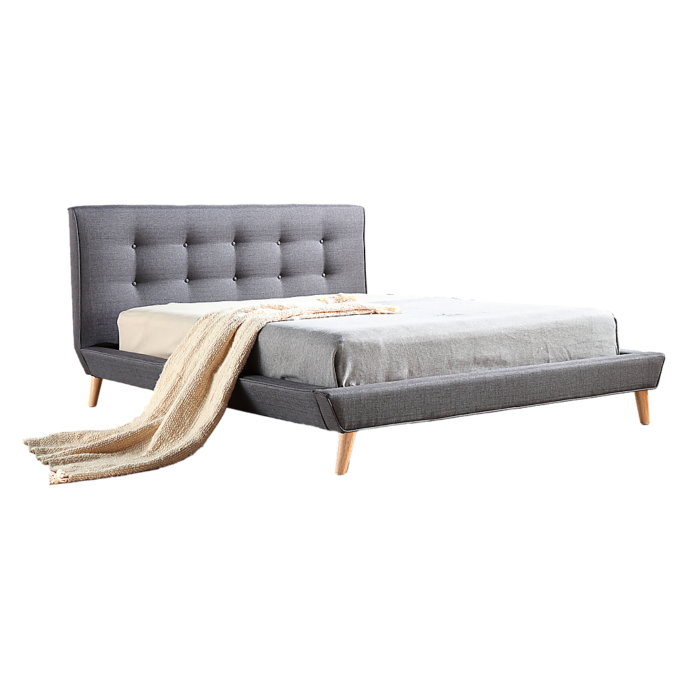 Double Linen Fabric Deluxe Bed Frame Grey-Furniture &gt; Bedroom-PEROZ Accessories