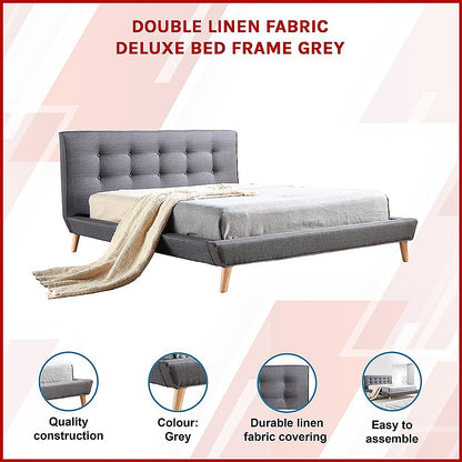 Double Linen Fabric Deluxe Bed Frame Grey-Furniture &gt; Bedroom-PEROZ Accessories