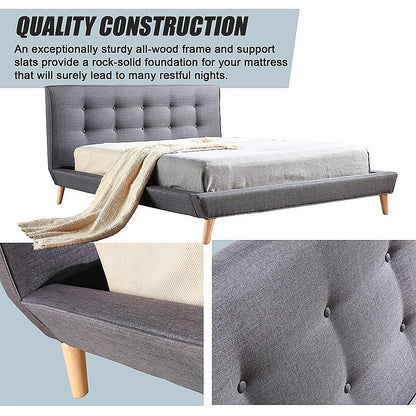 Double Linen Fabric Deluxe Bed Frame Grey-Furniture &gt; Bedroom-PEROZ Accessories