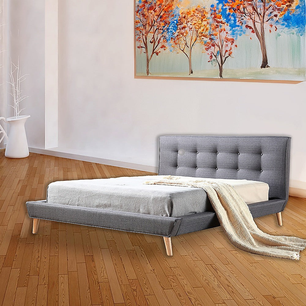 Double Linen Fabric Deluxe Bed Frame Grey-Furniture &gt; Bedroom-PEROZ Accessories