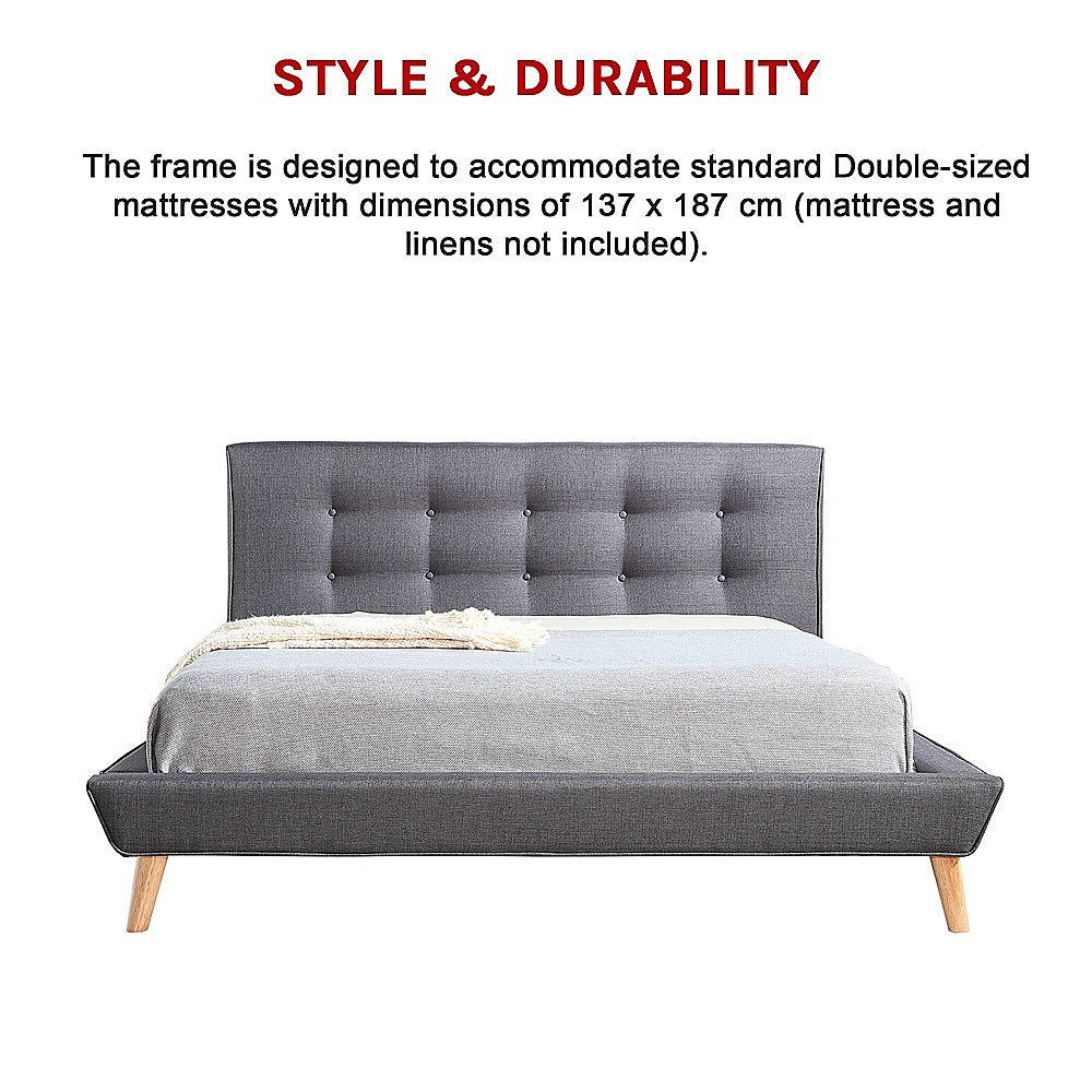 Double Linen Fabric Deluxe Bed Frame Grey-Furniture &gt; Bedroom-PEROZ Accessories