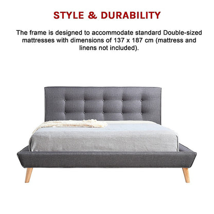 Double Linen Fabric Deluxe Bed Frame Grey-Furniture &gt; Bedroom-PEROZ Accessories