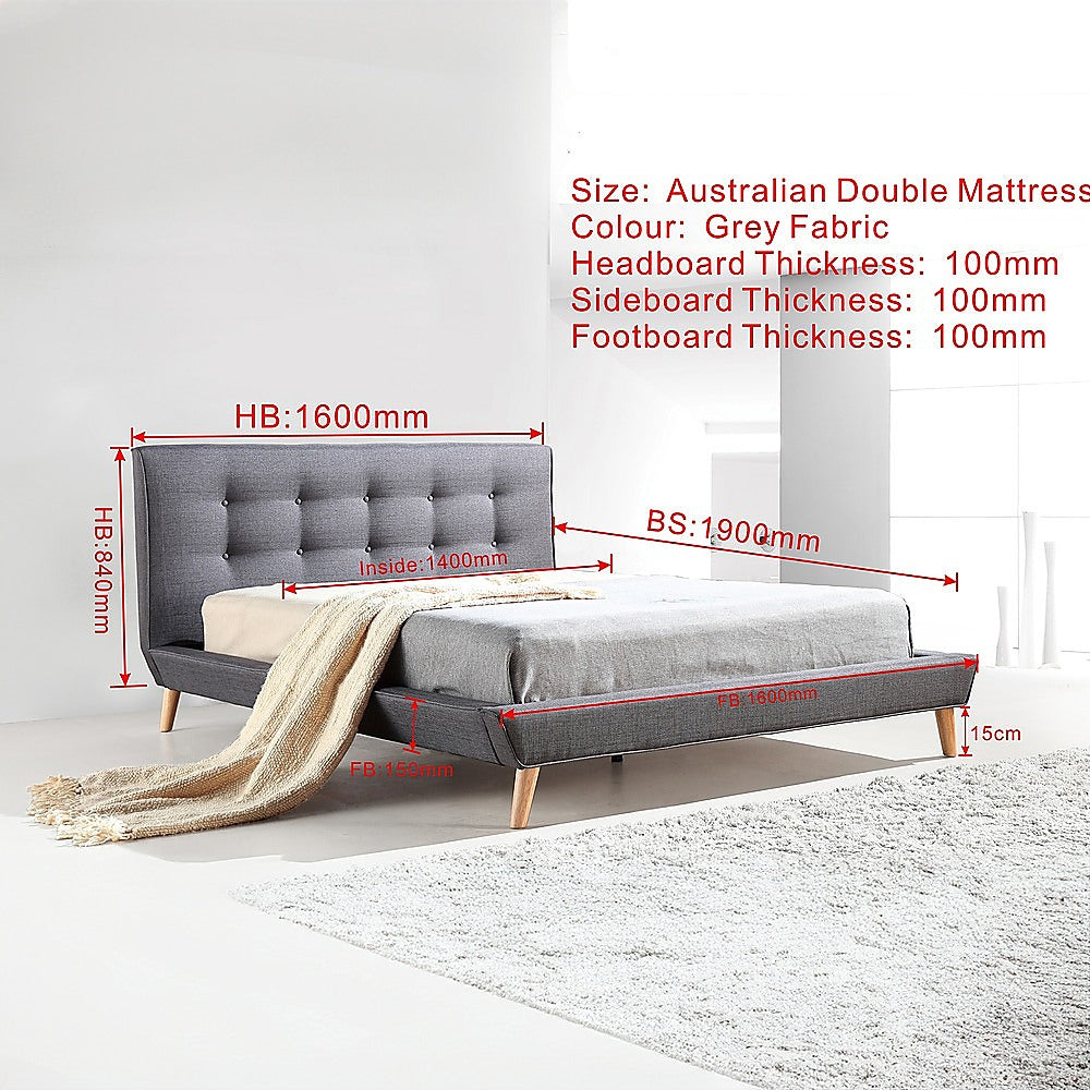 Double Linen Fabric Deluxe Bed Frame Grey-Furniture &gt; Bedroom-PEROZ Accessories