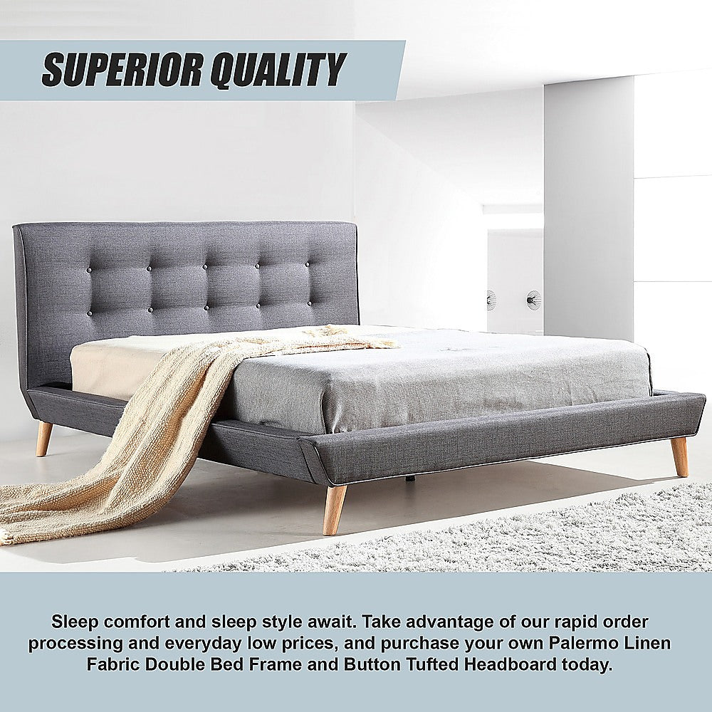 Double Linen Fabric Deluxe Bed Frame Grey-Furniture &gt; Bedroom-PEROZ Accessories