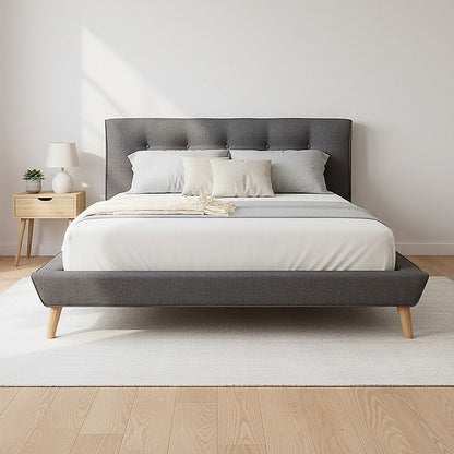 Queen Linen Fabric Deluxe Bed Frame Grey-Bed Frames-PEROZ Accessories
