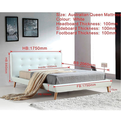 Queen PU Leather Deluxe Bed Frame White-Furniture > Bedroom-PEROZ Accessories