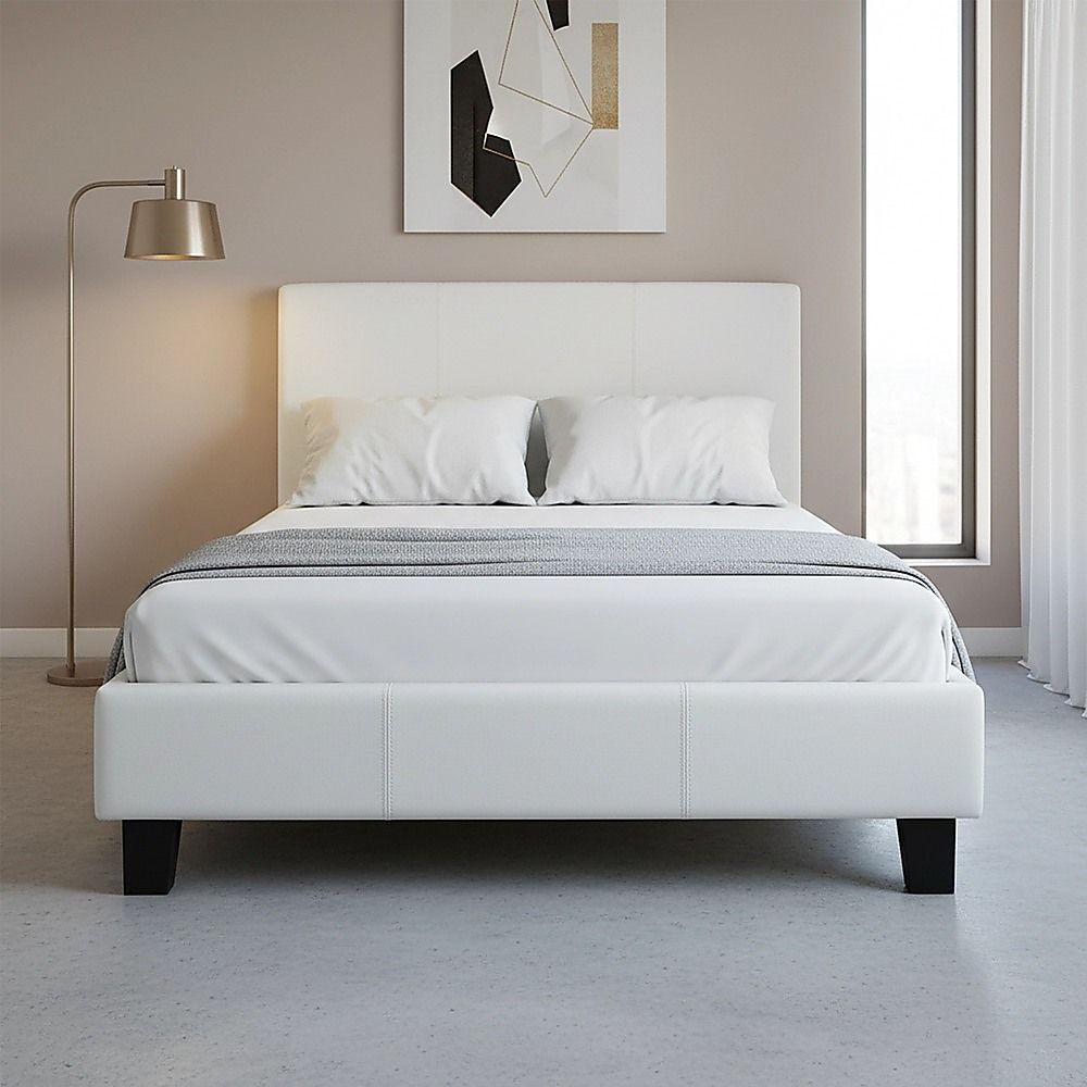 King Single PU Leather Bed Frame White-Bed Frames-PEROZ Accessories