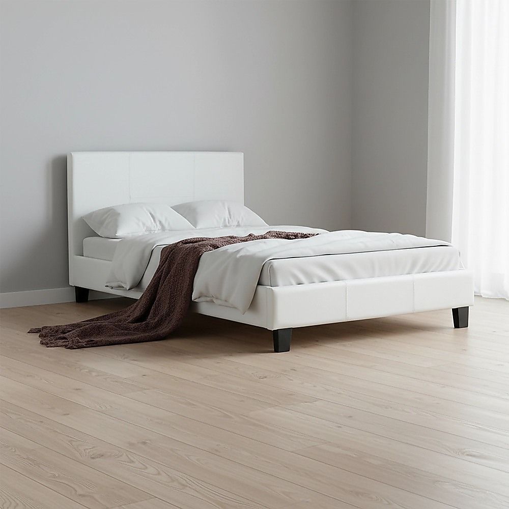 King Single PU Leather Bed Frame White-Bed Frames-PEROZ Accessories