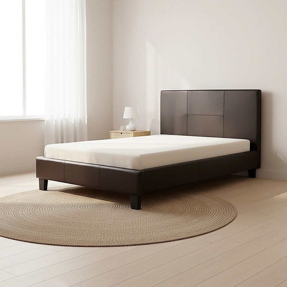 King Single PU Leather Bed Frame Brown-Bed Frames-PEROZ Accessories