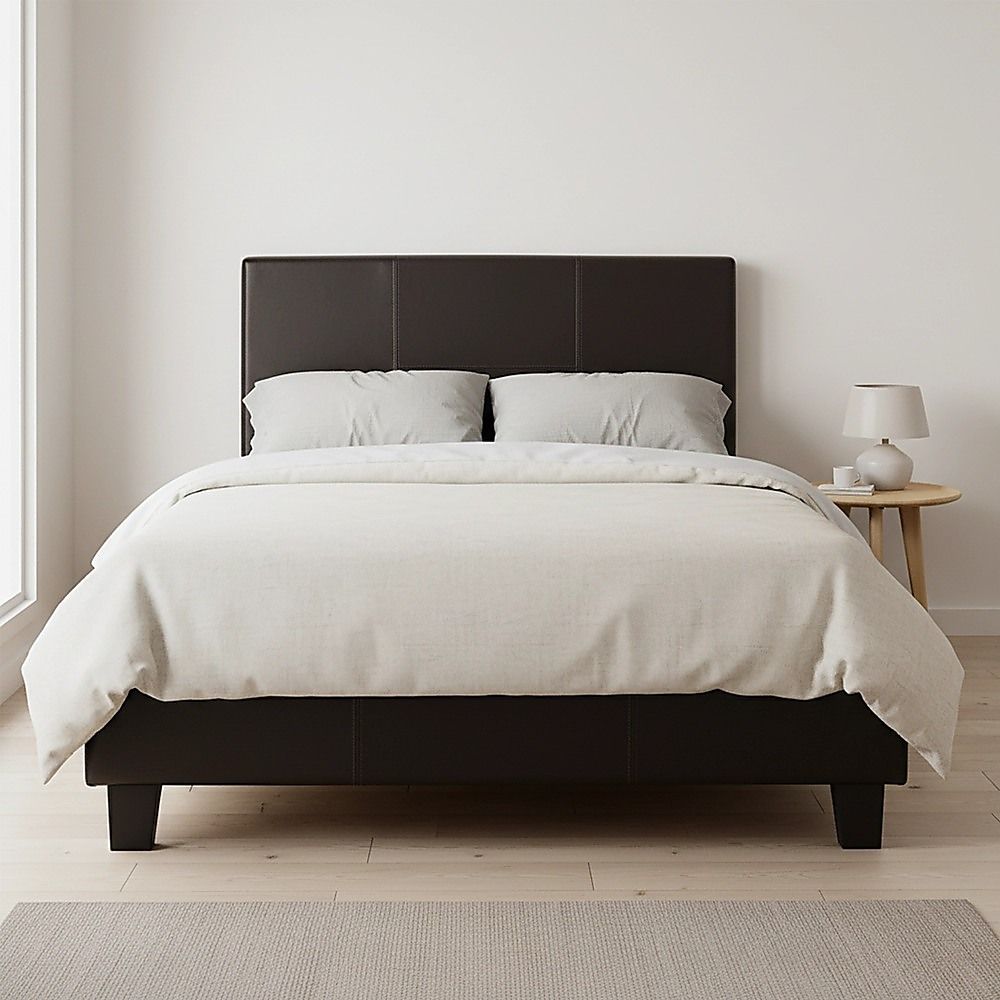 King Single PU Leather Bed Frame Brown-Bed Frames-PEROZ Accessories