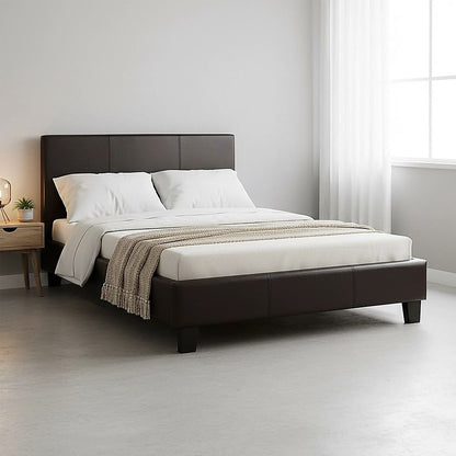 King Single PU Leather Bed Frame Brown-Bed Frames-PEROZ Accessories