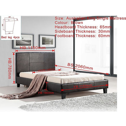 King Single PU Leather Bed Frame Brown-Bed Frames-PEROZ Accessories