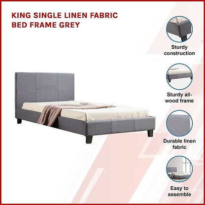 King Single Linen Fabric Bed Frame Grey-Bed Frames-PEROZ Accessories