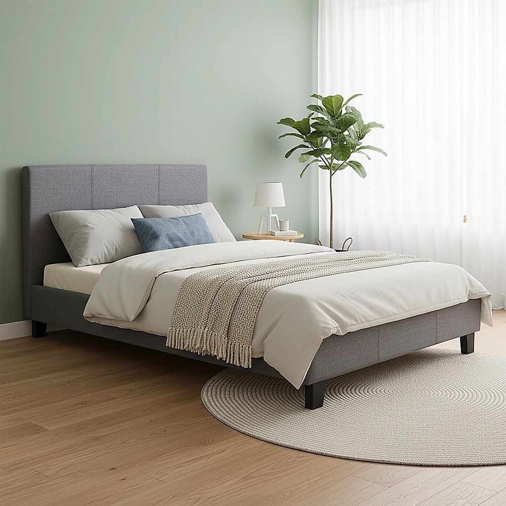 King Single Linen Fabric Bed Frame Grey-Bed Frames-PEROZ Accessories
