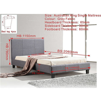 King Single Linen Fabric Bed Frame Grey-Bed Frames-PEROZ Accessories