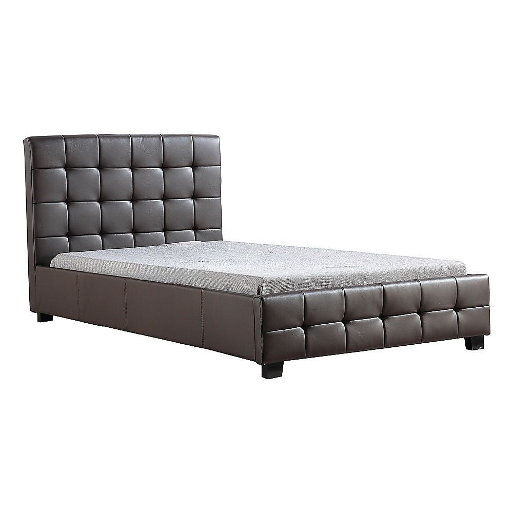 King Single PU Leather Deluxe Bed Frame Brown-Bed Frames-PEROZ Accessories