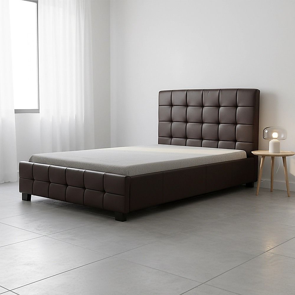King Single PU Leather Deluxe Bed Frame Brown-Bed Frames-PEROZ Accessories