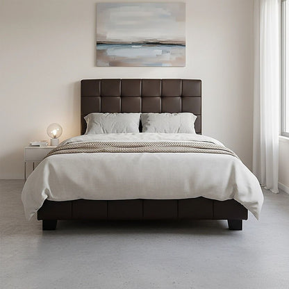 King Single PU Leather Deluxe Bed Frame Brown-Bed Frames-PEROZ Accessories