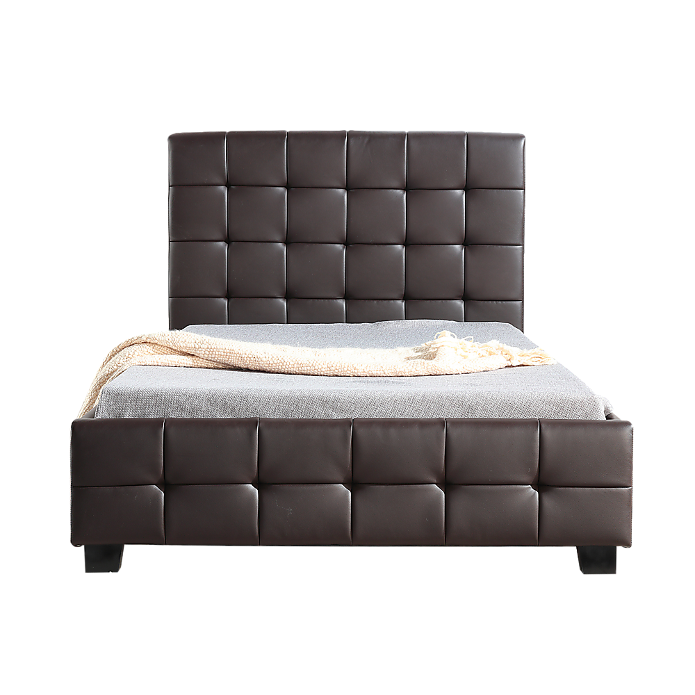 King Single PU Leather Deluxe Bed Frame Brown-Bed Frames-PEROZ Accessories