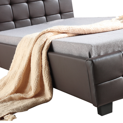 King Single PU Leather Deluxe Bed Frame Brown-Bed Frames-PEROZ Accessories