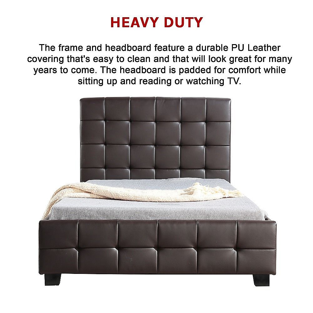 King Single PU Leather Deluxe Bed Frame Brown-Bed Frames-PEROZ Accessories