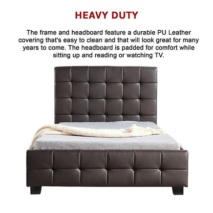 King Single PU Leather Deluxe Bed Frame Brown-Bed Frames-PEROZ Accessories
