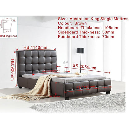 King Single PU Leather Deluxe Bed Frame Brown-Bed Frames-PEROZ Accessories