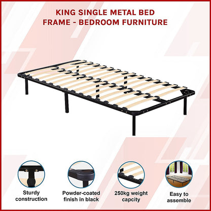 King Single Metal Bed Frame - Bedroom Furniture-Furniture &gt; Bedroom &gt; Beds &amp; Bed Frames-PEROZ Accessories