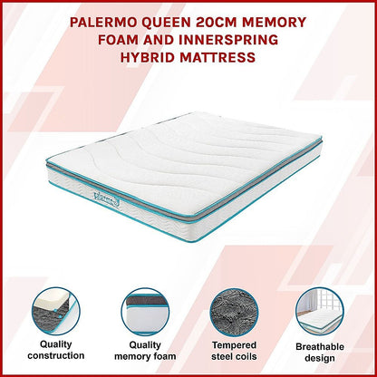 Queen 20cm Hybrid Mattress – Memory Foam and Innerspring Support-Furniture > Mattresses-PEROZ Accessories