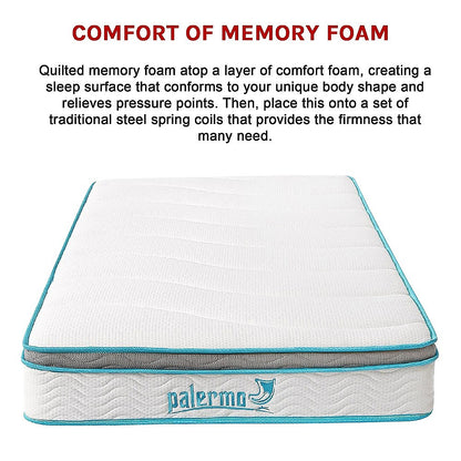 Palermo King Single 20cm Memory Foam and Innerspring Hybrid Mattress-Furniture &gt; Mattresses-PEROZ Accessories