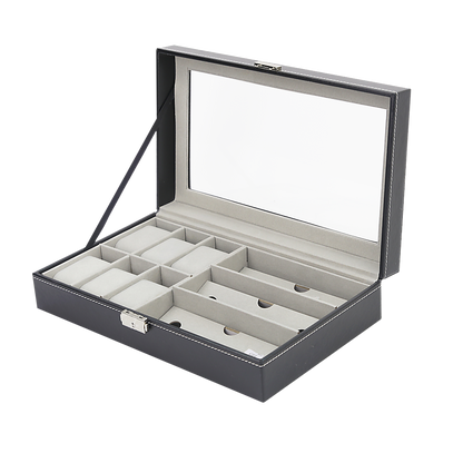 6+3 Grid Watch Sunglass Eyeglasses Display Box Case Storage Organizer PU Leather-Watch Accessories-PEROZ Accessories