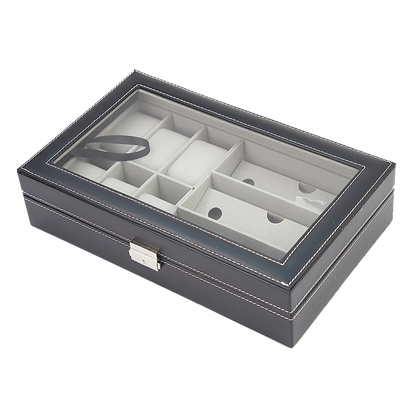 6+3 Grid Watch Sunglass Eyeglasses Display Box Case Storage Organizer PU Leather-Watch Accessories-PEROZ Accessories