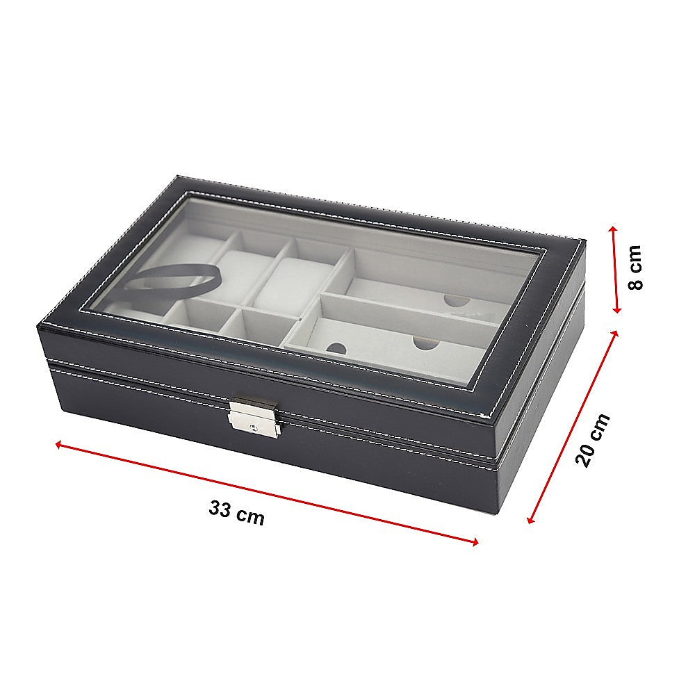 6+3 Grid Watch Sunglass Eyeglasses Display Box Case Storage Organizer PU Leather-Watch Accessories-PEROZ Accessories