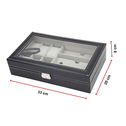 6+3 Grid Watch Sunglass Eyeglasses Display Box Case Storage Organizer PU Leather-Watch Accessories-PEROZ Accessories