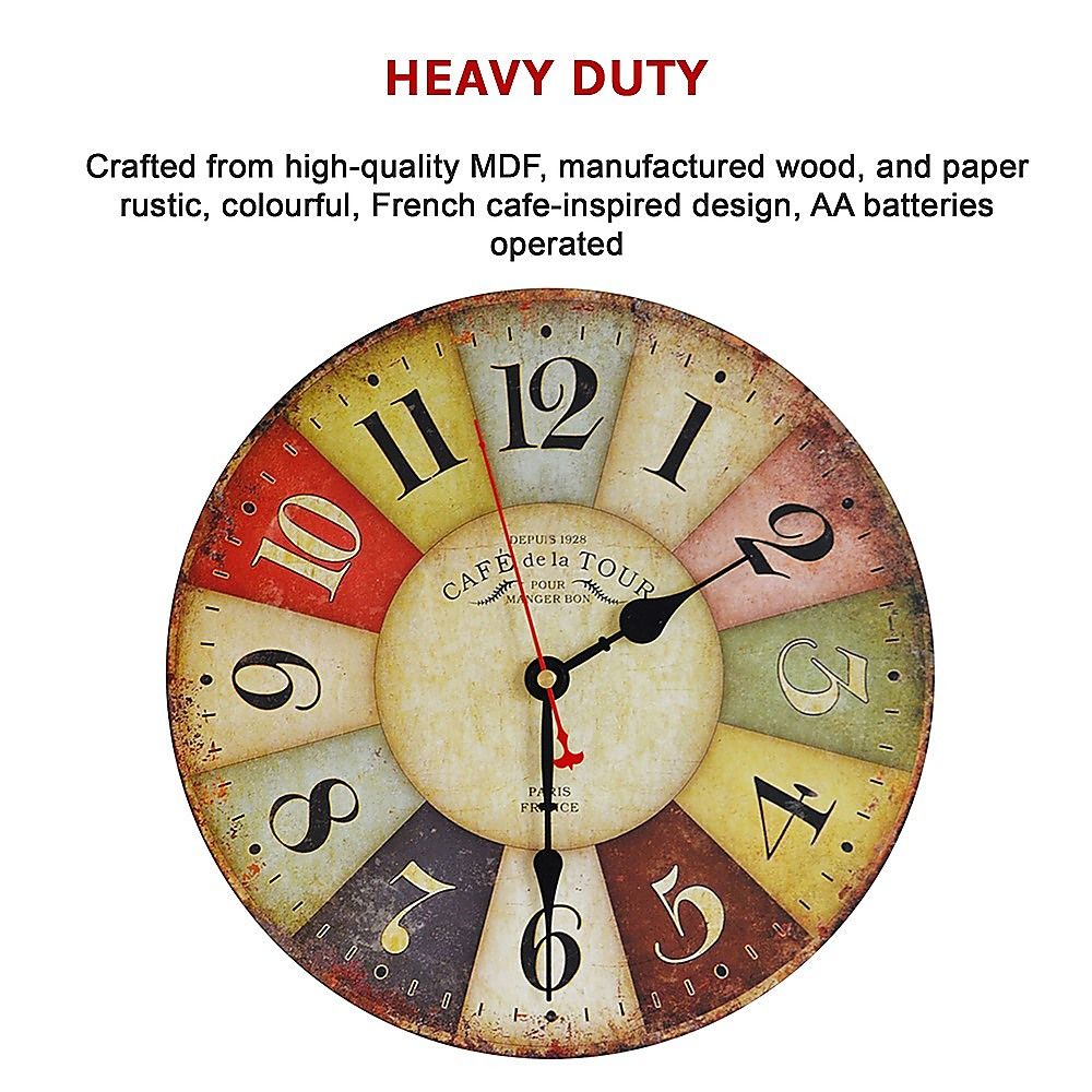 Large Colourful Wall Clock Kitchen Office Retro Timepiece-Home &amp; Garden > Decor-PEROZ Accessories