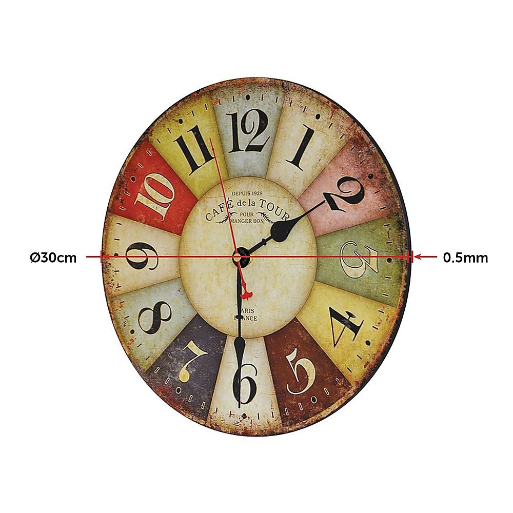Large Colourful Wall Clock Kitchen Office Retro Timepiece-Home &amp; Garden > Decor-PEROZ Accessories