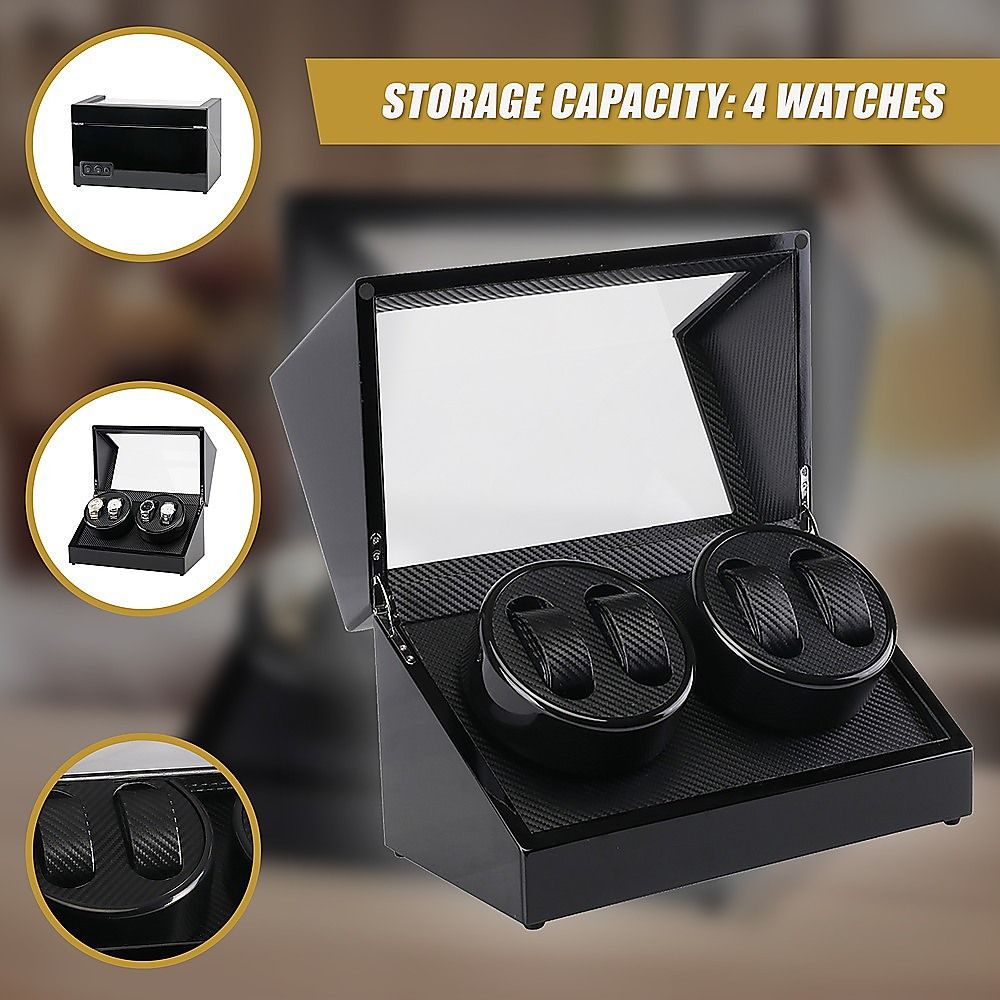 Automatic Quad Watch Winder Wood Display Box Case Motor Rotation Storage-Watch Accessories-PEROZ Accessories