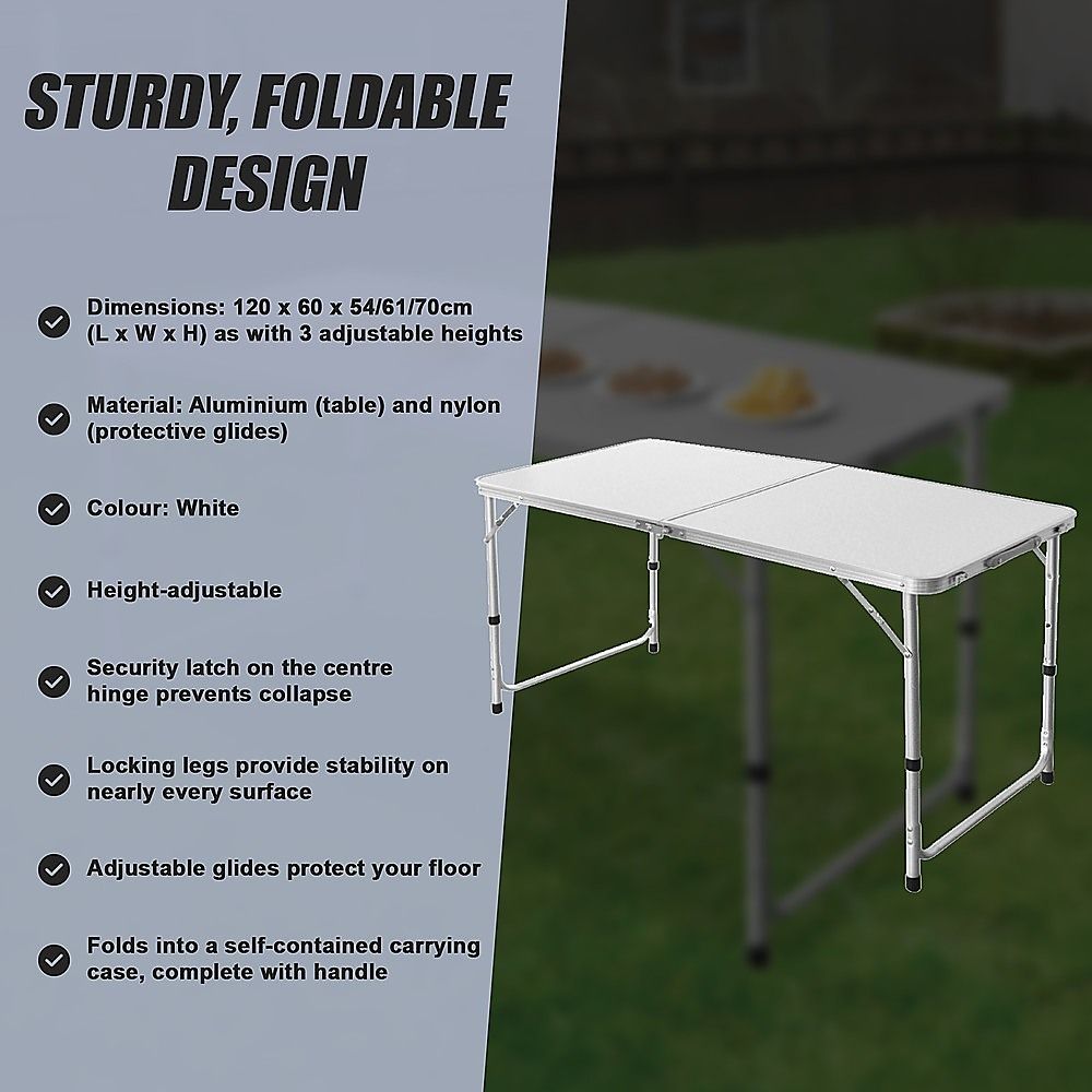 Aluminium Folding Table 120cm Portable Indoor Outdoor Picnic Party Camping Tables-Camping Tables-PEROZ Accessories