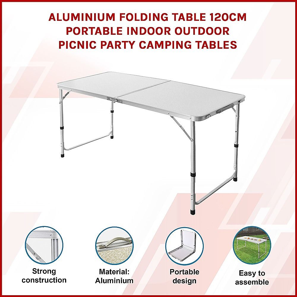 Aluminium Folding Table 120cm Portable Indoor Outdoor Picnic Party Camping Tables-Camping Tables-PEROZ Accessories