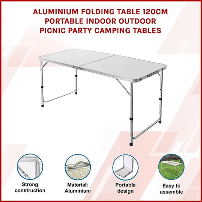 Aluminium Folding Table 120cm Portable Indoor Outdoor Picnic Party Camping Tables-Camping Tables-PEROZ Accessories