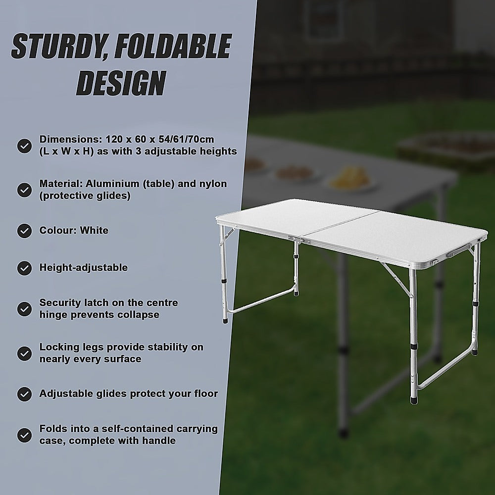 Aluminium Folding Table 120cm Portable Indoor Outdoor Picnic Party Camping Tables-Camping Tables-PEROZ Accessories