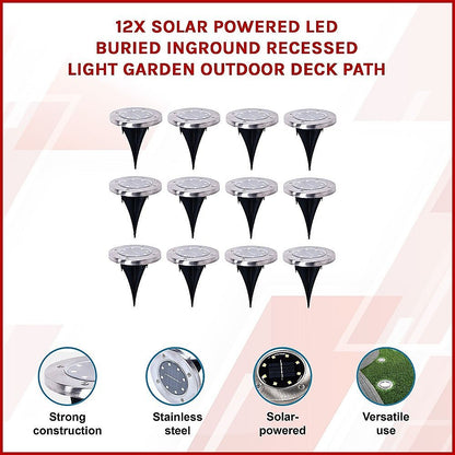 12x Solar Powered LED Buried Inground Recessed Light Garden Outdoor Deck Path-Home &amp; Garden > Garden Lights-PEROZ Accessories