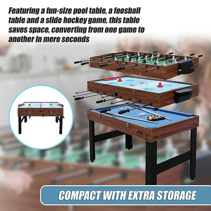 4FT 3-in-1 Games Foosball Soccer Hockey Pool Table-Gift &amp; Novelty > Games > Activity Games-PEROZ Accessories