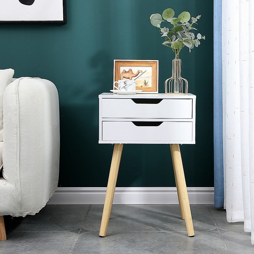 Wooden Bedside Table 2 Drawers Cabinet Storage Tall Night Stand-BedSide Tabless-PEROZ Accessories