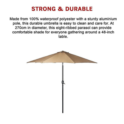 9FT Patio Umbrella Outdoor Garden Table Umbrella with 8 Sturdy Ribs-Outdoor Umbrellas-PEROZ Accessories