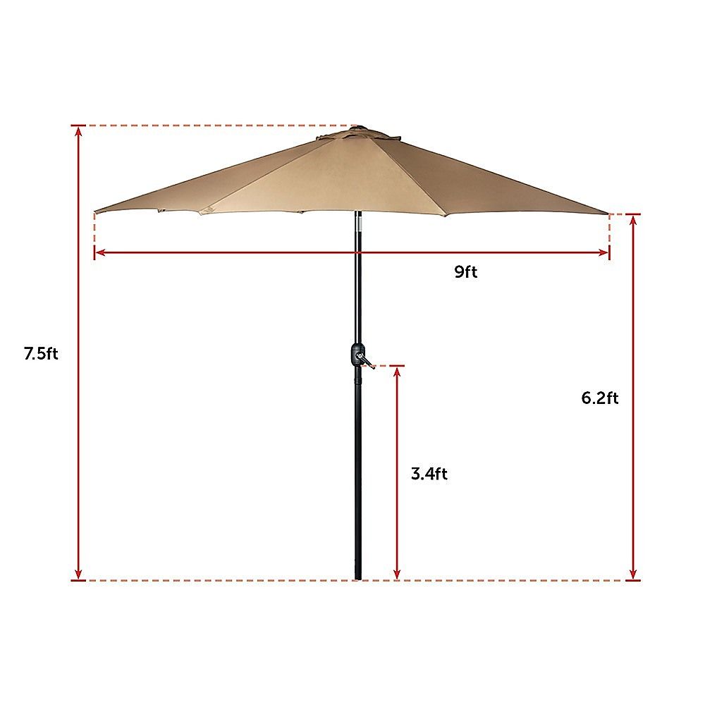 9FT Patio Umbrella Outdoor Garden Table Umbrella with 8 Sturdy Ribs-Outdoor Umbrellas-PEROZ Accessories